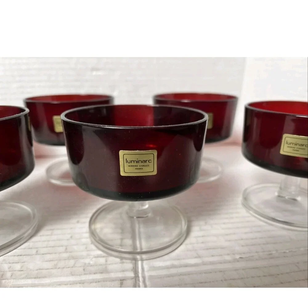Vintage Luminarc France Ruby Red Glass Dessert Cups Set of 6 Stickered
